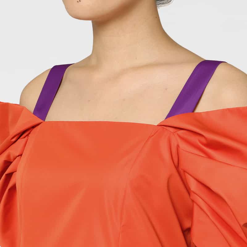 BARNEYS NEW YORK バイカラー タフタ素材オフショルダードレス ORANGE