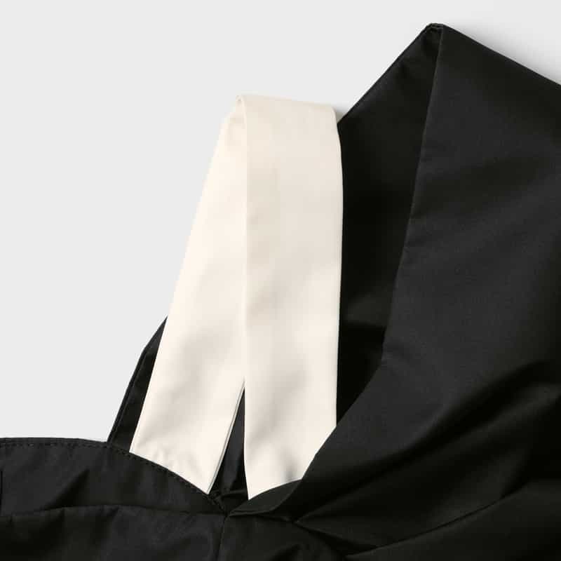 BARNEYS NEW YORK バイカラー タフタ素材オフショルダードレス BLACK