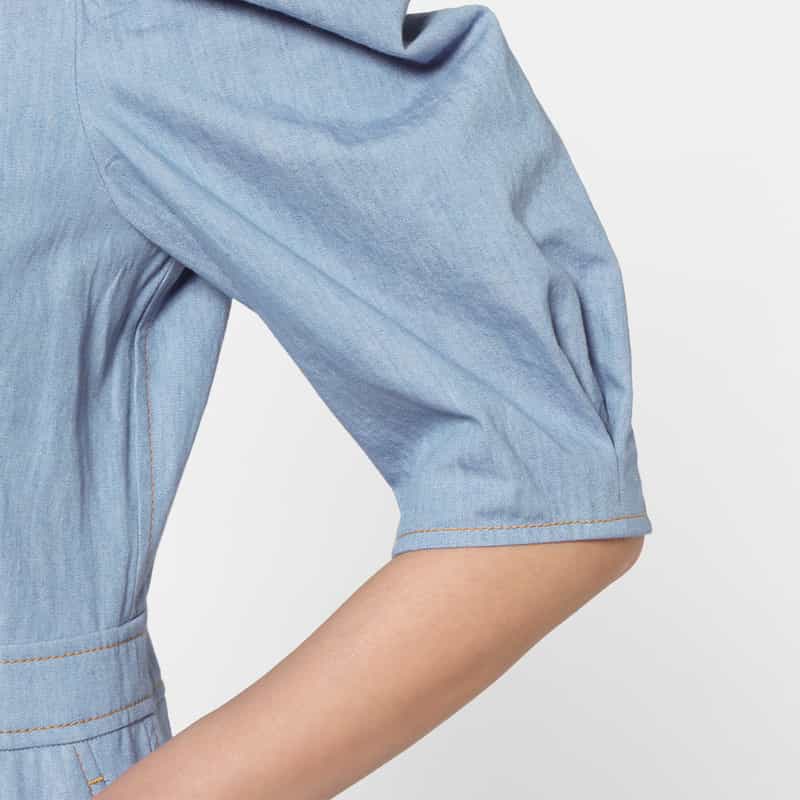 BARNEYS NEW YORK ウォッシャブル デニム素材 パフスリーブオールインワン LIGHT BLUE