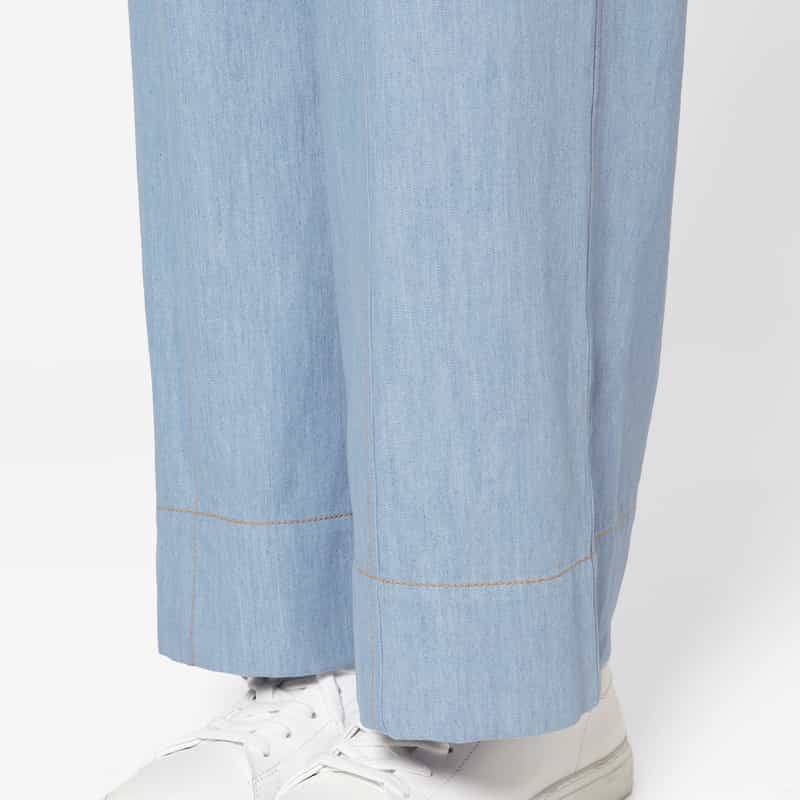 BARNEYS NEW YORK ウォッシャブル デニム素材 パフスリーブオールインワン LIGHT BLUE
