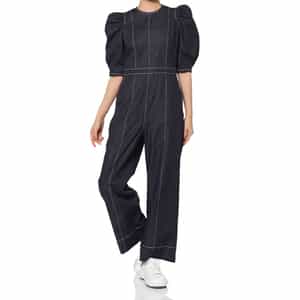 ウォッシャブル デニム素材 パフスリーブオールインワン