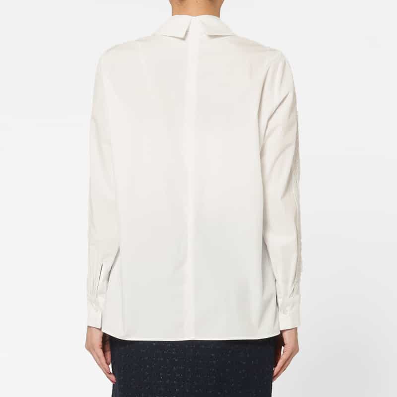 BARNEYS NEW YORK ウォッシャブル レース切替デザインボウタイブラウス WHITE
