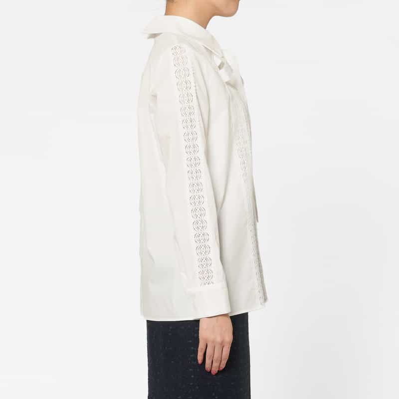 BARNEYS NEW YORK ウォッシャブル レース切替デザインボウタイブラウス WHITE