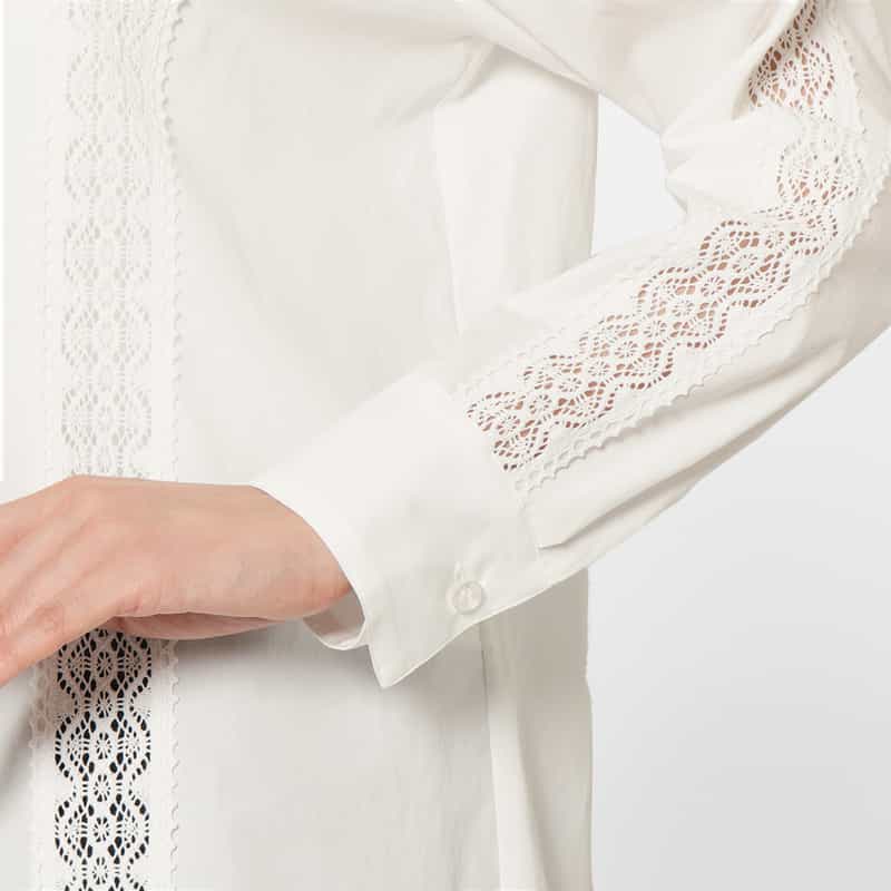 BARNEYS NEW YORK ウォッシャブル レース切替デザインボウタイブラウス WHITE