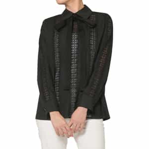 ウォッシャブル レース切替デザインボウタイブラウス