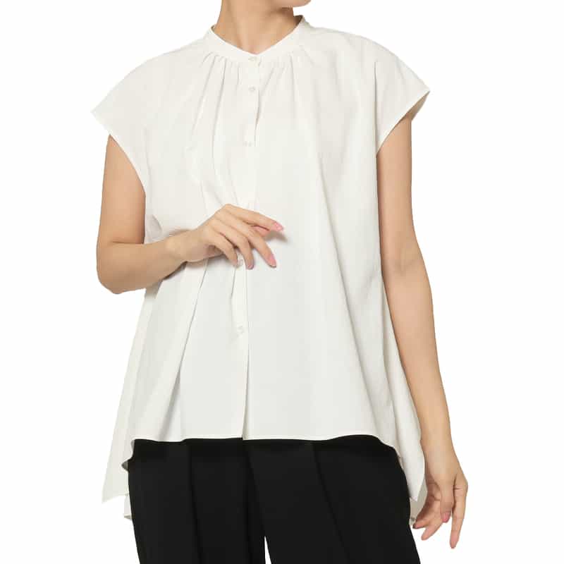 ウォッシャブル フレンチスリーブ タックシャツ