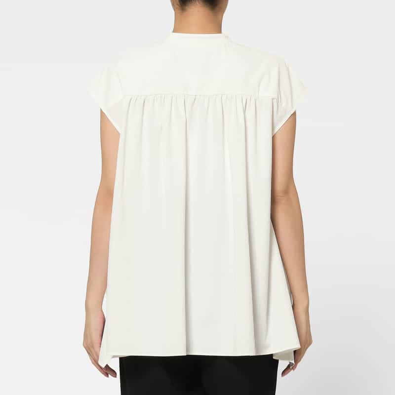 BARNEYS NEW YORK ウォッシャブル フレンチスリーブ タックシャツ WHITE