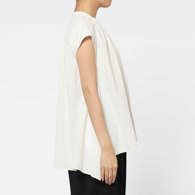 BARNEYS NEW YORK ウォッシャブル フレンチスリーブ タックシャツ WHITE