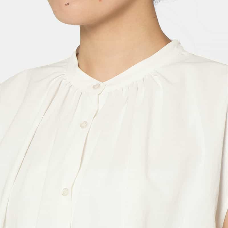 BARNEYS NEW YORK ウォッシャブル フレンチスリーブ タックシャツ WHITE