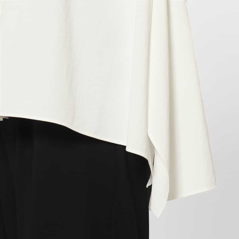 BARNEYS NEW YORK ウォッシャブル フレンチスリーブ タックシャツ WHITE