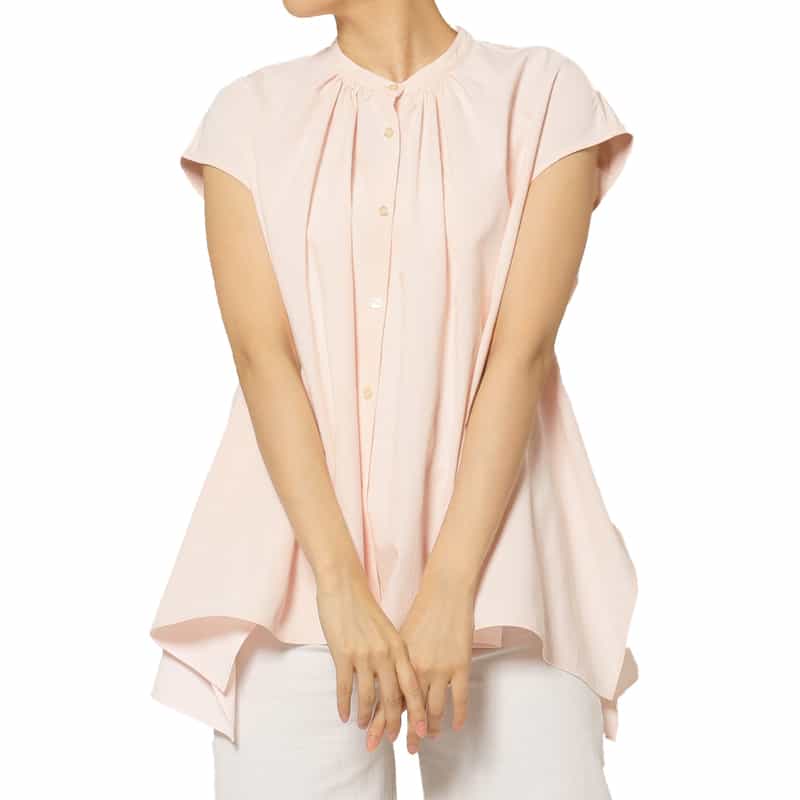 ウォッシャブル フレンチスリーブ タックシャツ