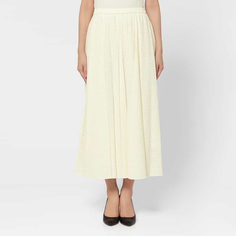 BARNEYS NEW YORK ウォッシャブル シアーチェック素材ロングスカート OFF WHITE