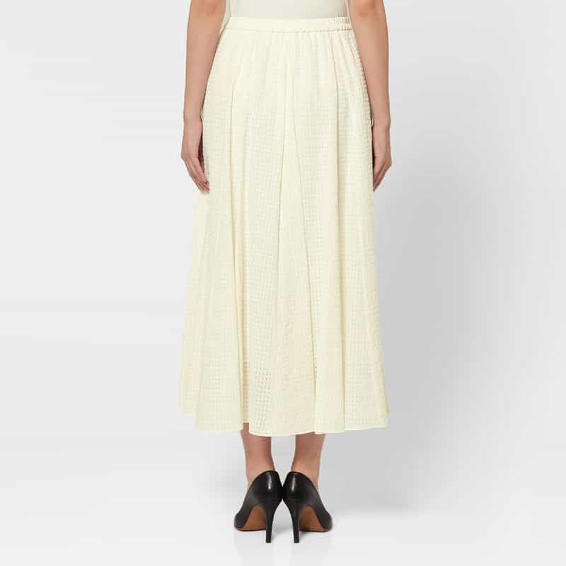 BARNEYS NEW YORK ウォッシャブル シアーチェック素材ロングスカート OFF WHITE