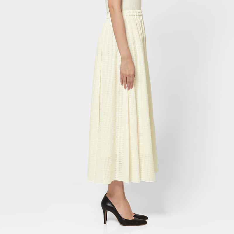 BARNEYS NEW YORK ウォッシャブル シアーチェック素材ロングスカート OFF WHITE