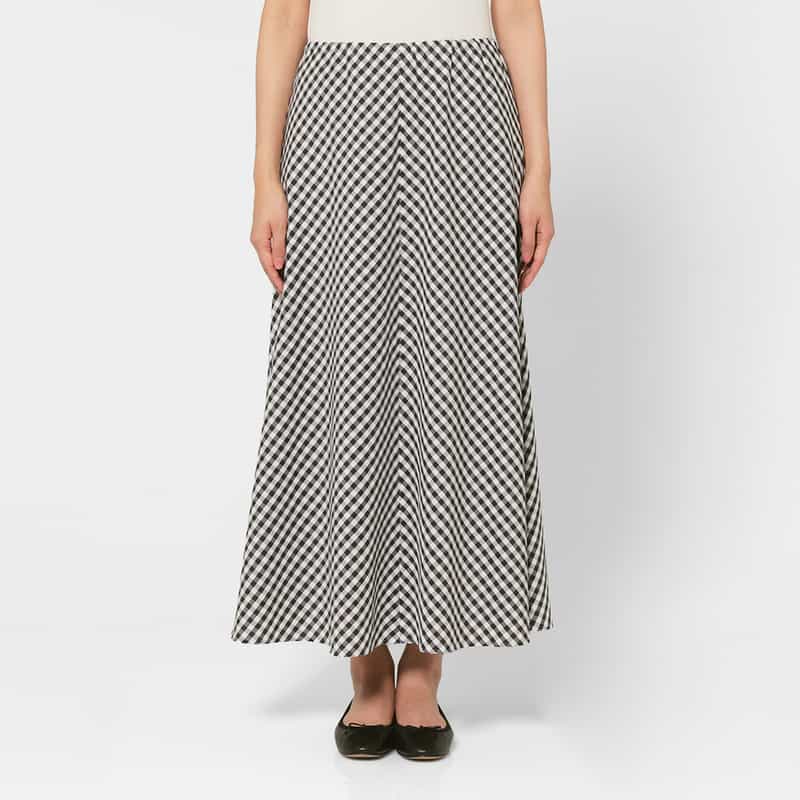 BARNEYS NEW YORK ウォッシャブル ギンガムチェック柄ロングスカート WHITE