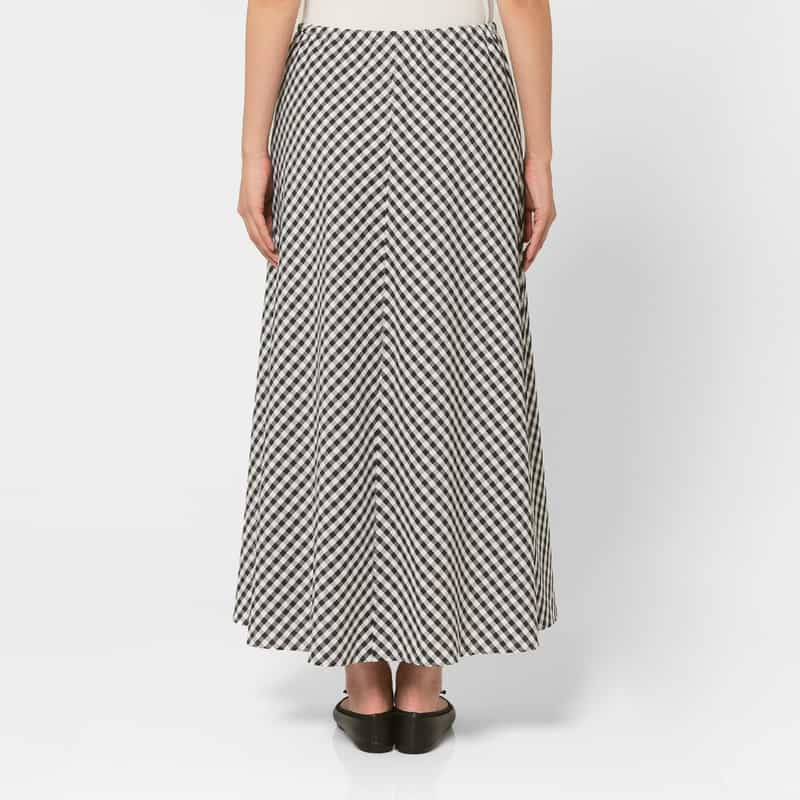 BARNEYS NEW YORK ウォッシャブル ギンガムチェック柄ロングスカート WHITE