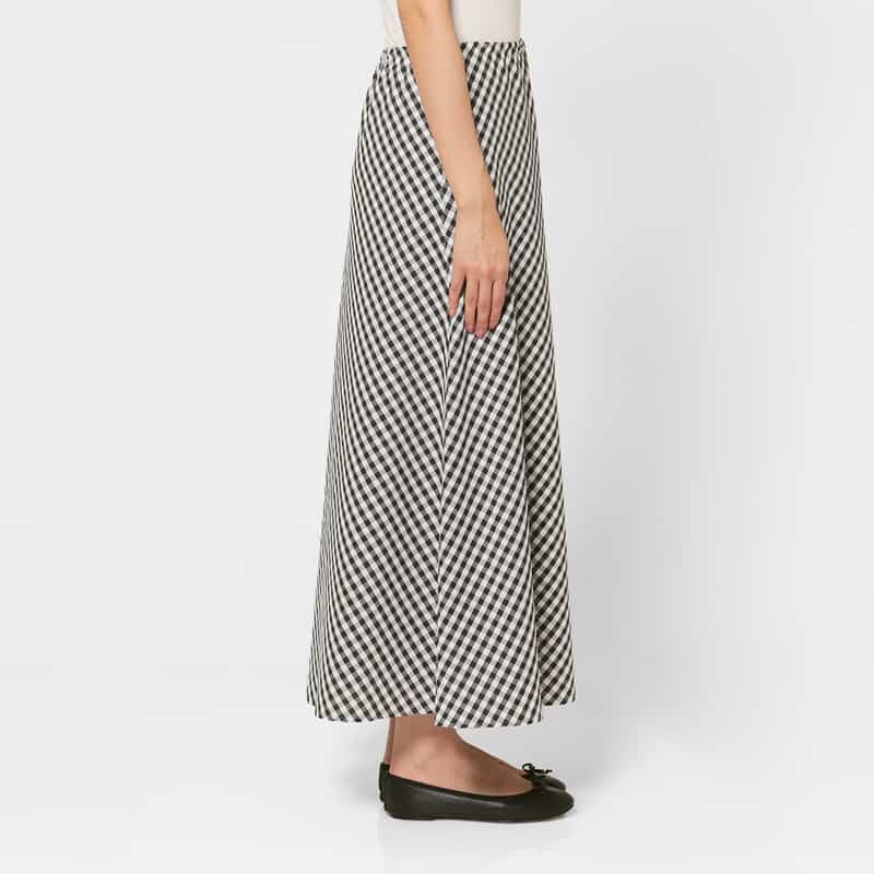 BARNEYS NEW YORK ウォッシャブル ギンガムチェック柄ロングスカート WHITE