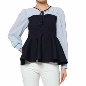 ウォッシャブル 異素材コンビネーション フレアヘムプルオーバー