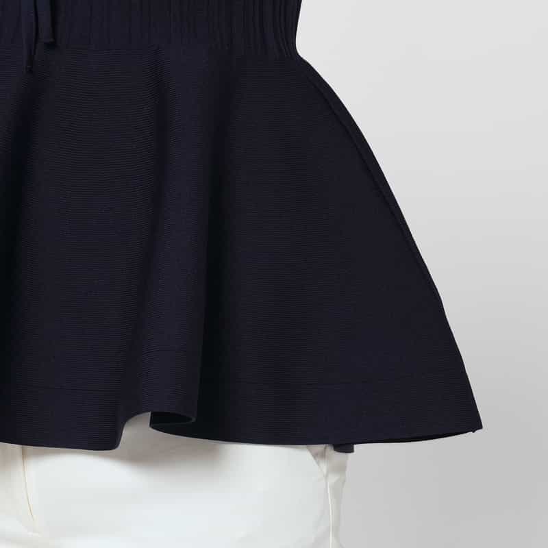 BARNEYS NEW YORK ウォッシャブル 異素材コンビネーション フレアヘムプルオーバー NAVY