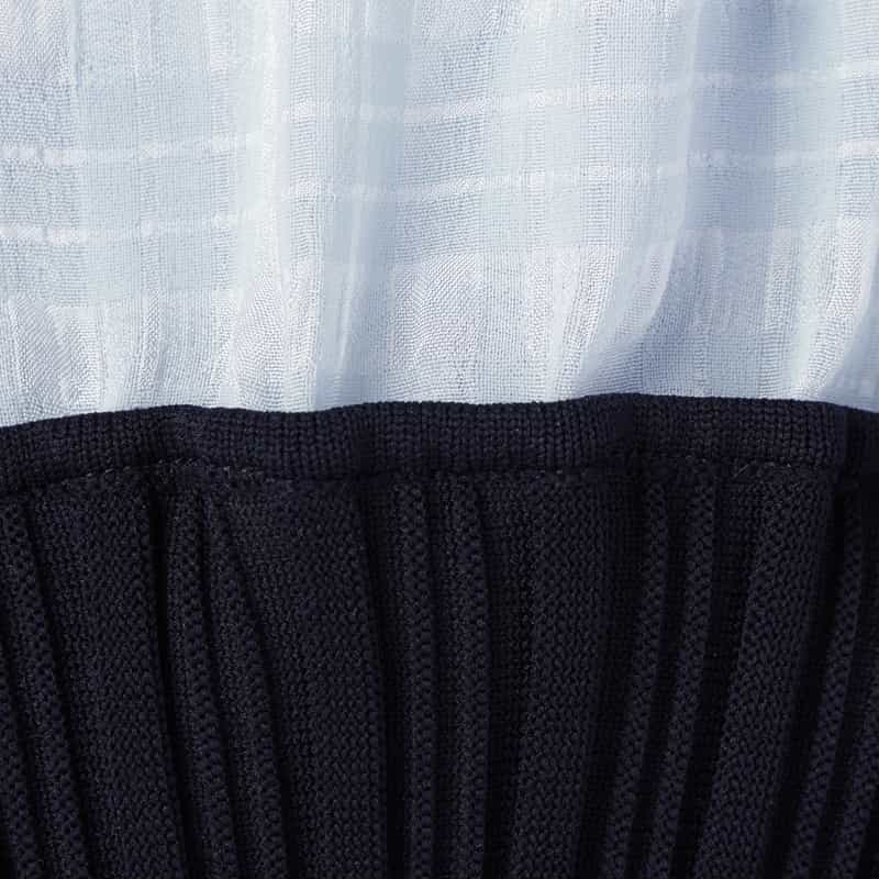 BARNEYS NEW YORK ウォッシャブル 異素材コンビネーション フレアヘムプルオーバー NAVY