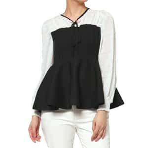 ウォッシャブル 異素材コンビネーション フレアヘムプルオーバー