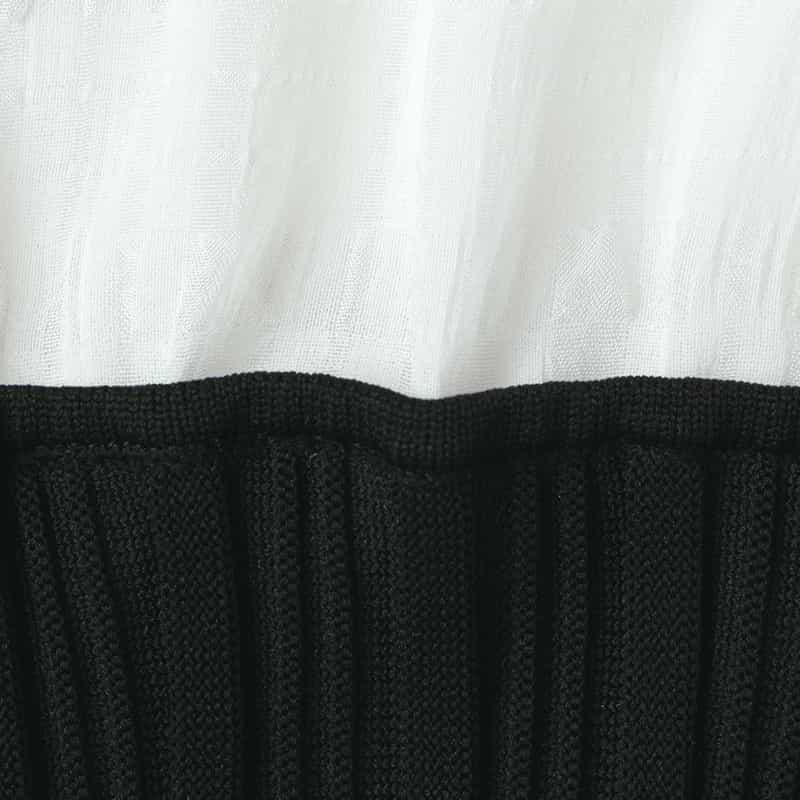 BARNEYS NEW YORK ウォッシャブル 異素材コンビネーション フレアヘムプルオーバー BLACK