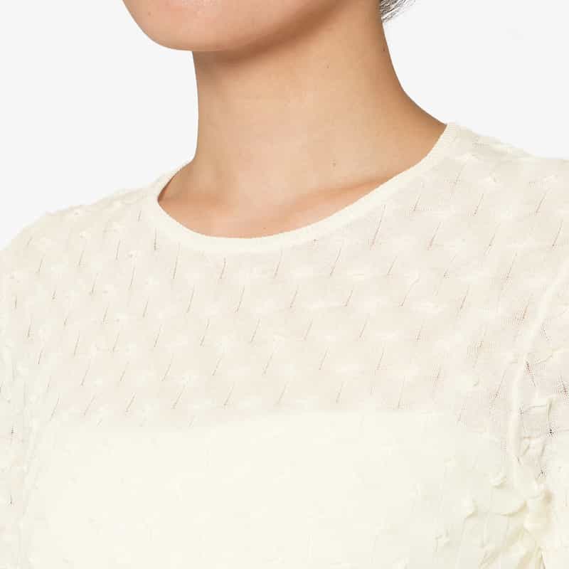 OPEN SESAME CLUB OPEN SESAME CLUB ＜オープン セサミ クラブ＞ バックオープン シアーニットプルオーバー WHITE