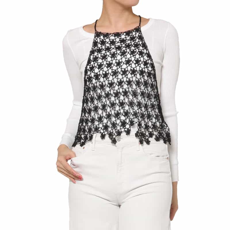 OPEN SESAME CLUB OPEN SESAME CLUB ＜オープン セサミ クラブ＞ フラワーレースニットキャミソール BLACK