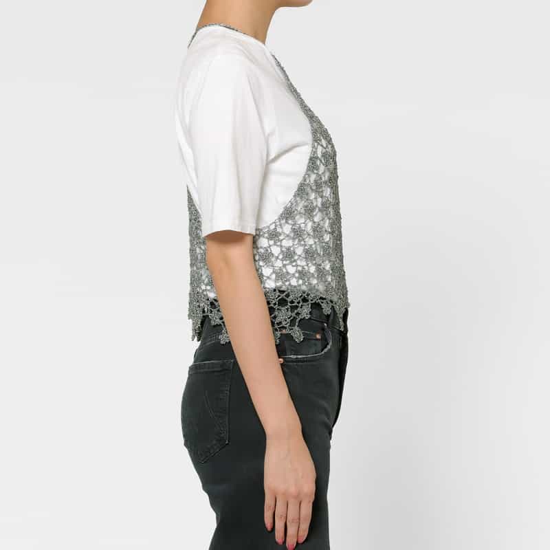 OPEN SESAME CLUB OPEN SESAME CLUB ＜オープン セサミ クラブ＞ フラワーレースニットキャミソール SILVER