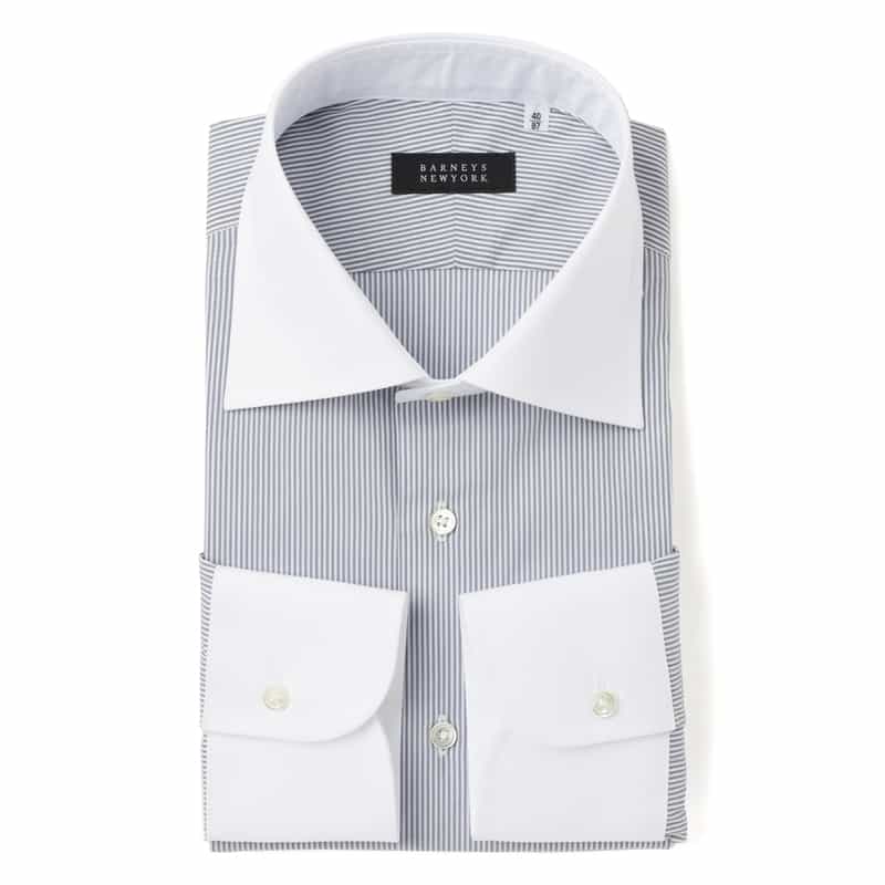 BARNEYS NEW YORK ストライプ柄クレリックドレスシャツ GRAY