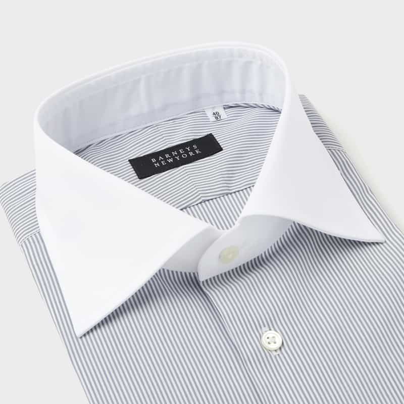 BARNEYS NEW YORK ストライプ柄クレリックドレスシャツ GRAY