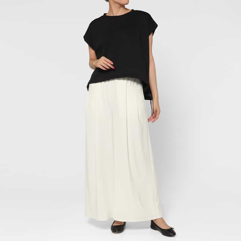 BARNEYS NEW YORK ウォッシャブル デザインポケット タックワイドパンツ OFF WHITE