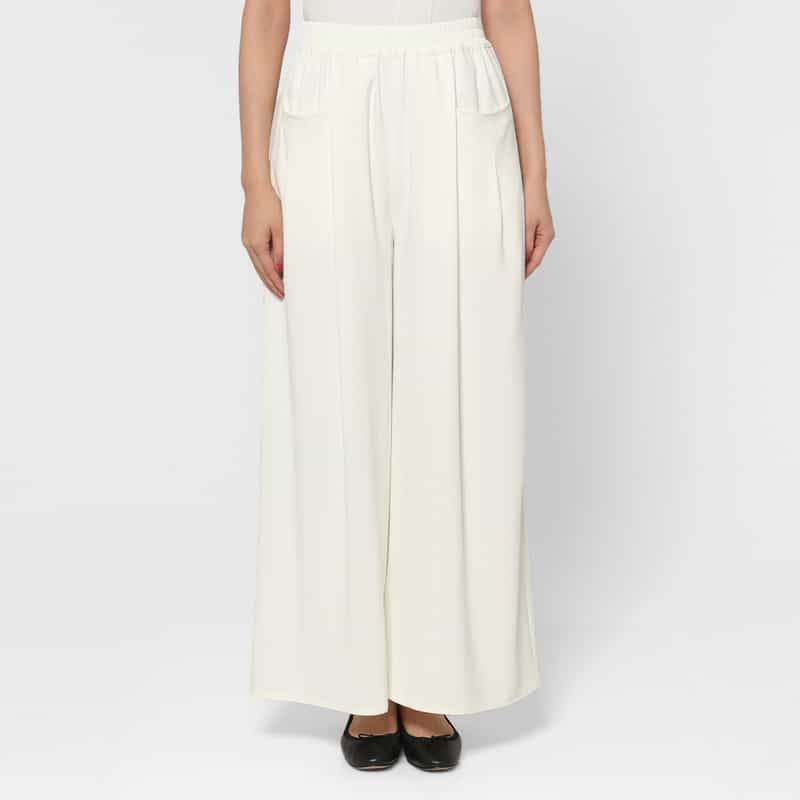 BARNEYS NEW YORK ウォッシャブル デザインポケット タックワイドパンツ OFF WHITE