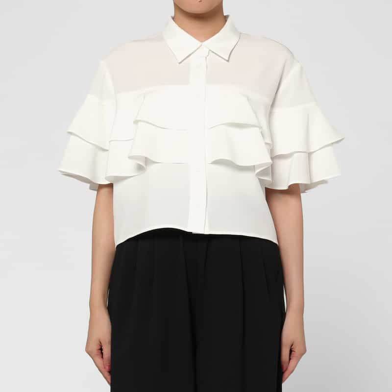 BARNEYS NEW YORK ウォッシャブル　ラッフルデザイン シアーブラウス OFF WHITE