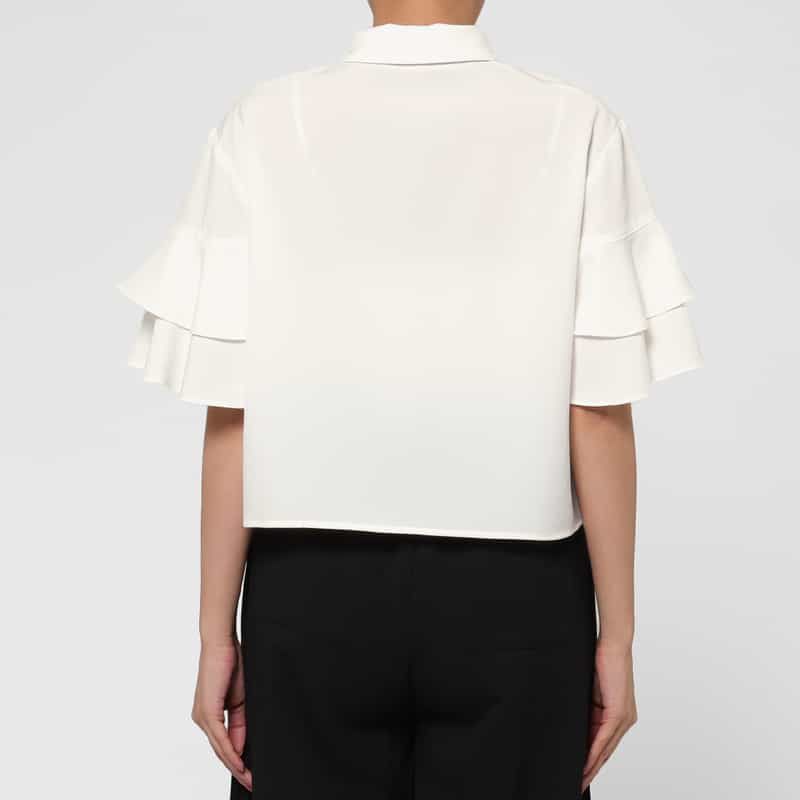 BARNEYS NEW YORK ウォッシャブル　ラッフルデザイン シアーブラウス OFF WHITE