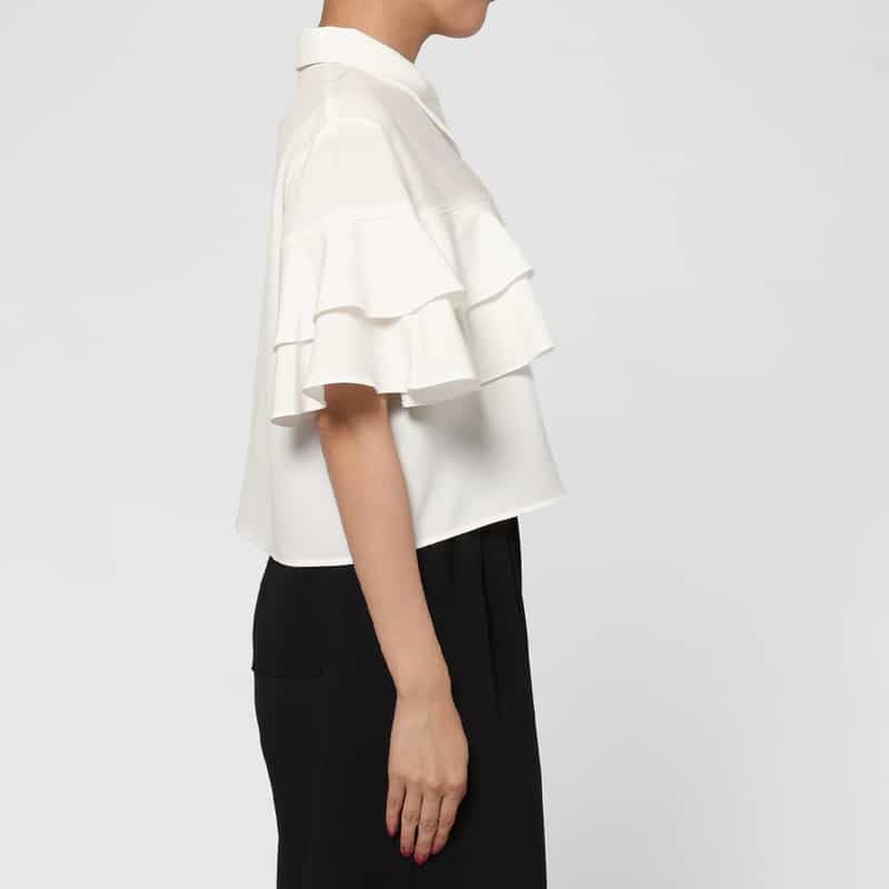 BARNEYS NEW YORK ウォッシャブル　ラッフルデザイン シアーブラウス OFF WHITE