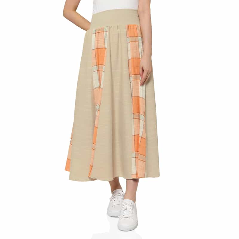 BARNEYS NEW YORK ウォッシャブル パネル切替ロングフレアスカート BEIGE