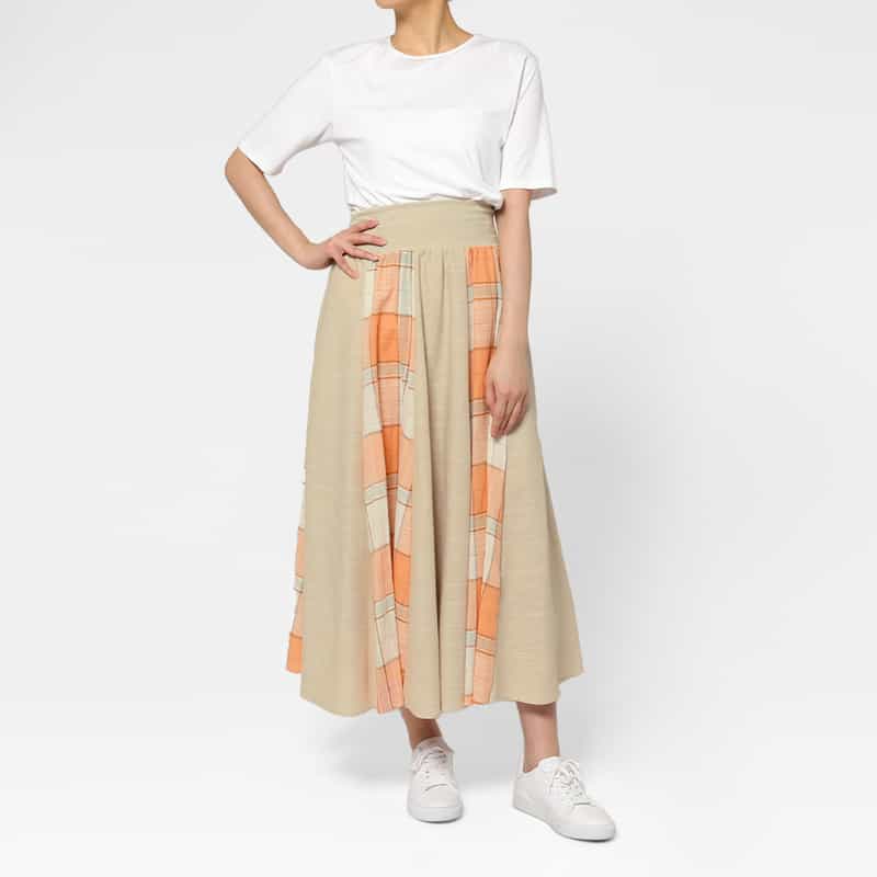 BARNEYS NEW YORK ウォッシャブル パネル切替ロングフレアスカート BEIGE