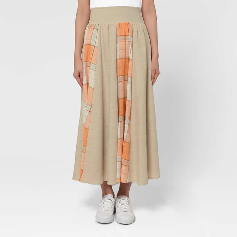 BARNEYS NEW YORK ウォッシャブル パネル切替ロングフレアスカート BEIGE