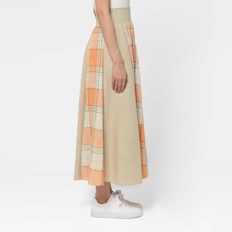 BARNEYS NEW YORK ウォッシャブル パネル切替ロングフレアスカート BEIGE