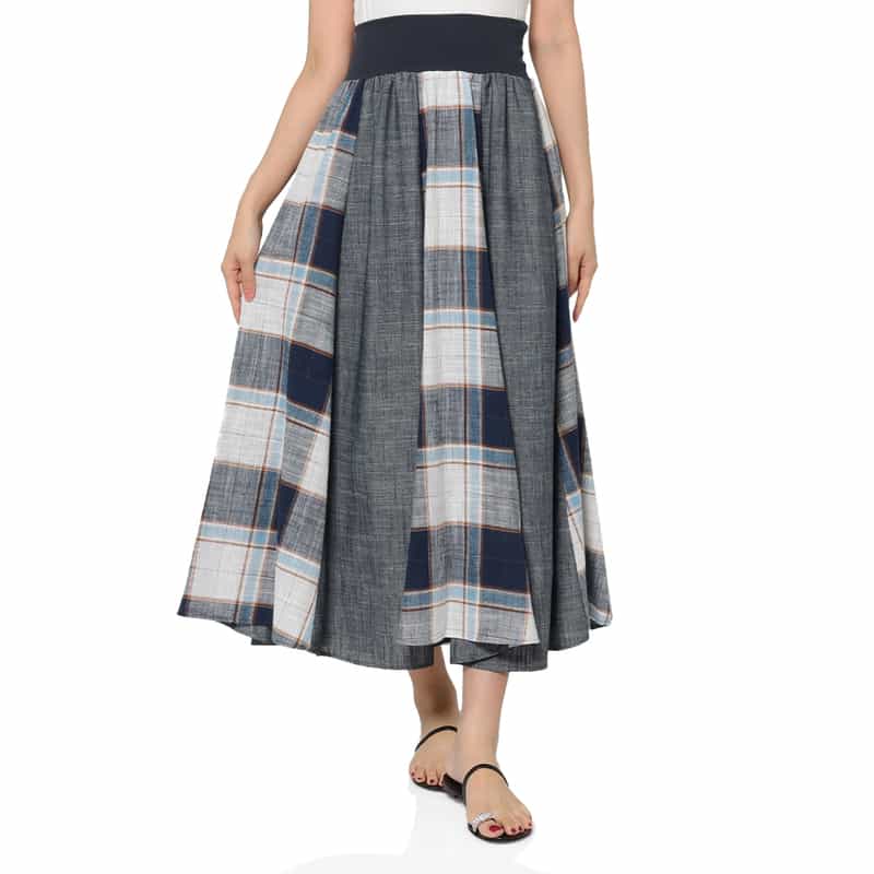 BARNEYS NEW YORK ウォッシャブル パネル切替ロングフレアスカート NAVY