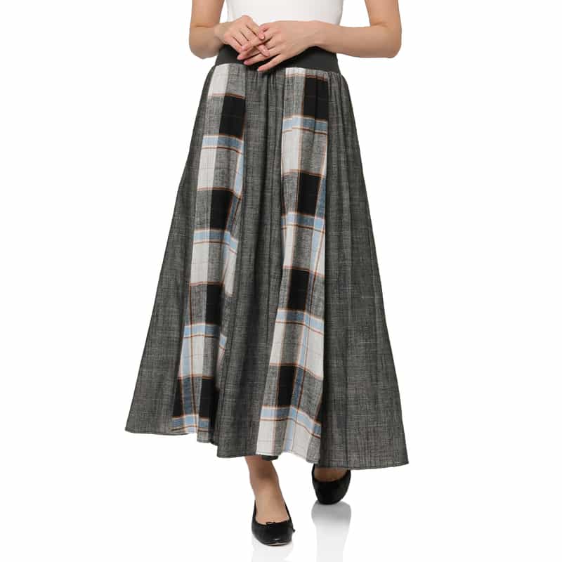 BARNEYS NEW YORK ウォッシャブル パネル切替ロングフレアスカート BLACK