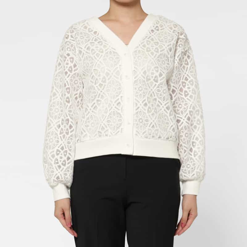 BARNEYS NEW YORK ウォッシャブル コード刺繍2WAYカーディガン WHITE