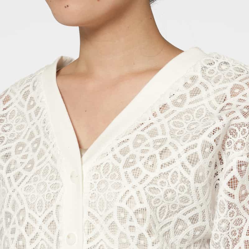 BARNEYS NEW YORK ウォッシャブル コード刺繍2WAYカーディガン WHITE