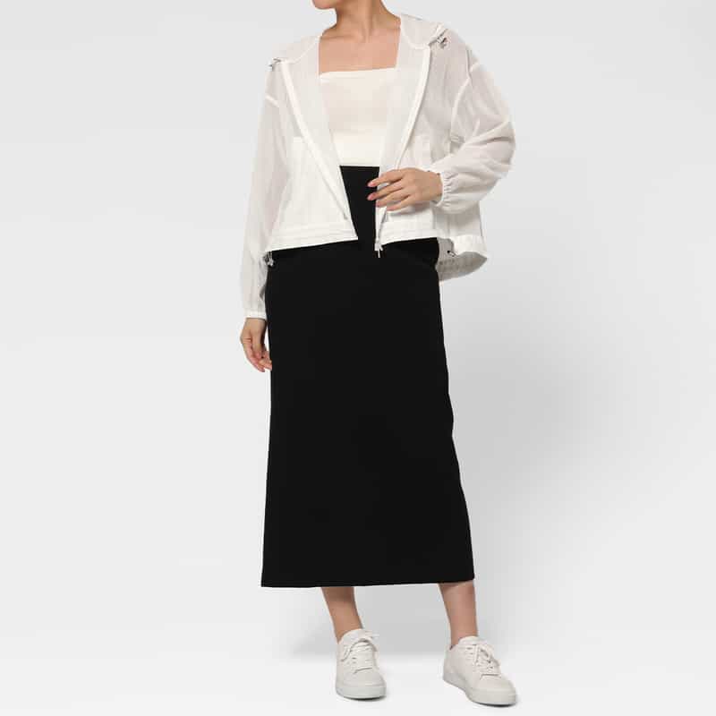 BARNEYS NEW YORK ウォッシャブル メッシュ素材ジップアップパーカー WHITE