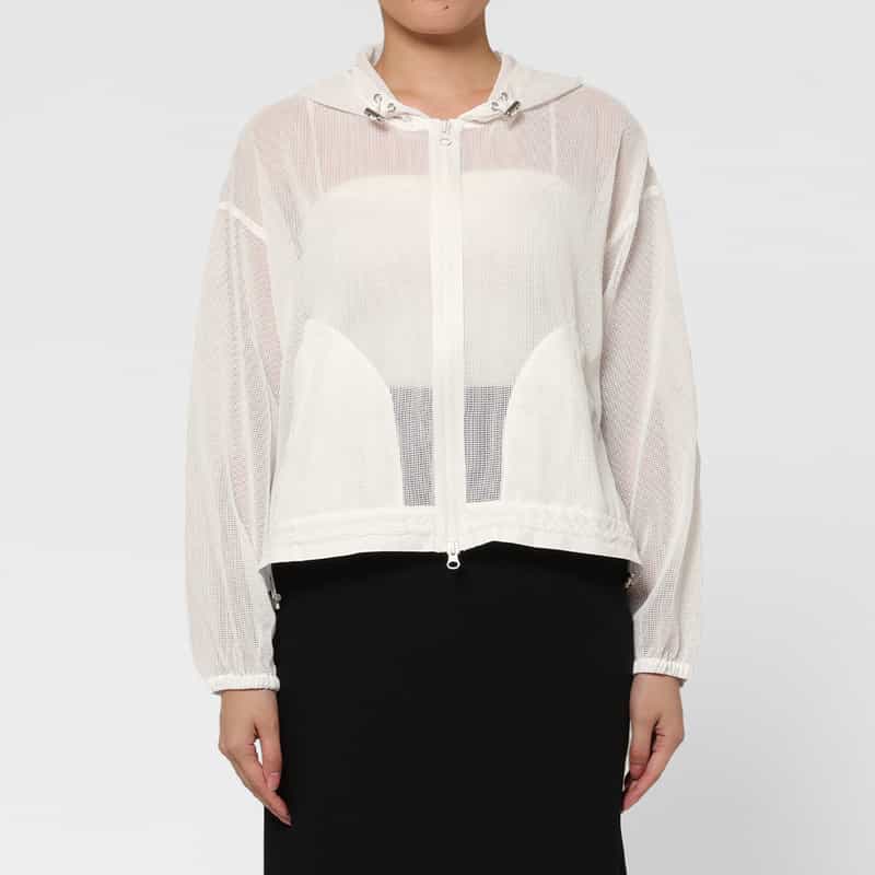 BARNEYS NEW YORK ウォッシャブル メッシュ素材ジップアップパーカー WHITE