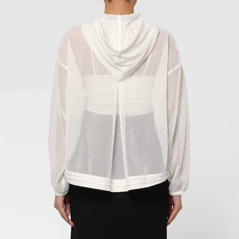 BARNEYS NEW YORK ウォッシャブル メッシュ素材ジップアップパーカー WHITE
