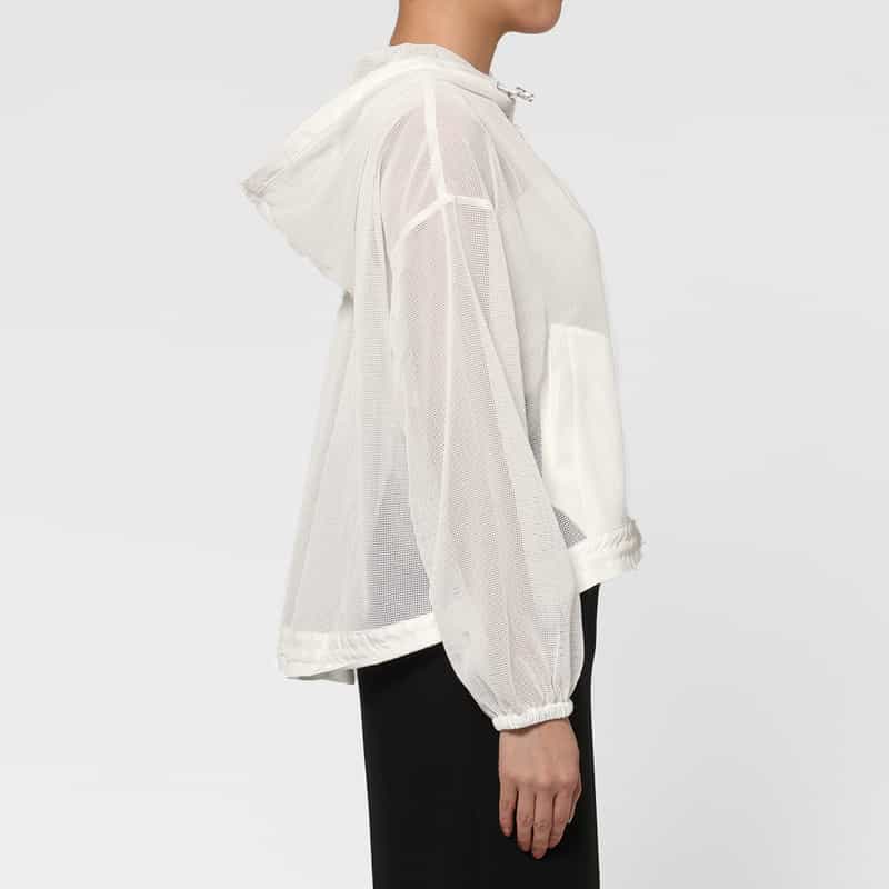 BARNEYS NEW YORK ウォッシャブル メッシュ素材ジップアップパーカー WHITE