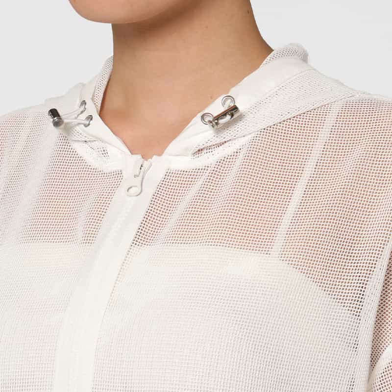 BARNEYS NEW YORK ウォッシャブル メッシュ素材ジップアップパーカー WHITE