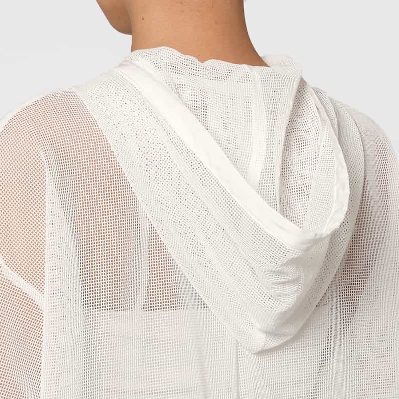 BARNEYS NEW YORK ウォッシャブル メッシュ素材ジップアップパーカー WHITE